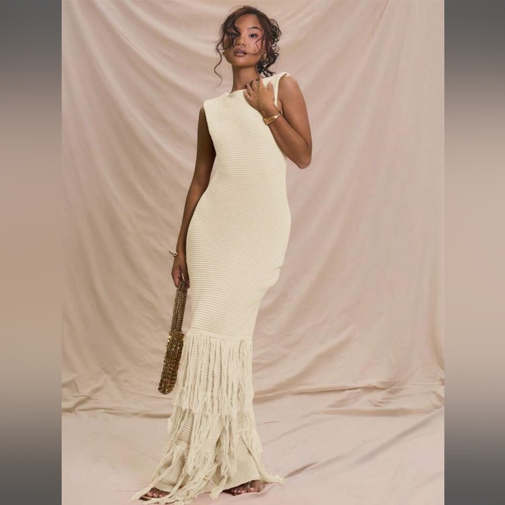 Cream Fringe Dress